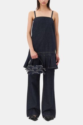 Ganni Navy Denim Strap Mini Dress - Size 34 Organic Cotton