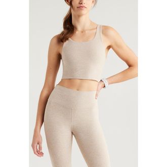 Zella Renew M&eacute;lange Support Crop Tank in Tan Thread Melange at Nordstrom Rack, Size X-Small