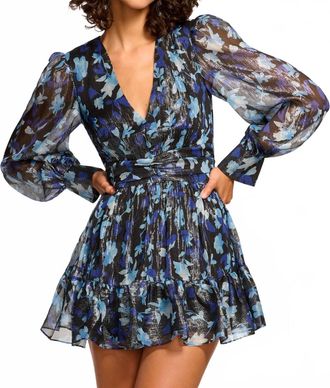 Ramy Brook Lizbeth V-Neck Ruffle Mini Dress In Blue Twilight