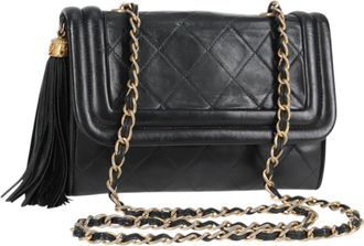 Chanel Vintage Tassel Flap Bag Leather Black Leather Bag (Pre-Owned)