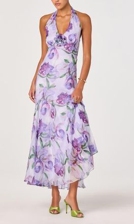 ASTR the Label Yasmen Floral Plunge Halter Neck Maxi Dress in Purple Floral at Nordstrom, Size Small