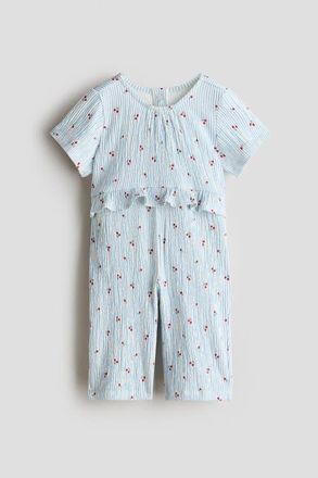 H&M Crinkled Romper Suit in Light Blue/cherries at Nordstrom, Size 18M