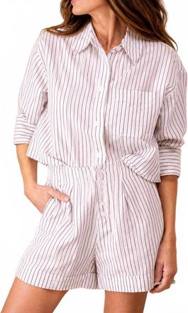 Velvet Heart Linen Blend Shorts In White / Berry Stripe
