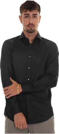HUGO BOSS Glanzend Effect Overhemd met Manchetknoop - Heren - Casual Overhemden - Zwart - S - Katoen - Overhemden