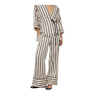 ottod'Ame Pantalone Palazzo Misto Lino in Righe Patchwork - Dames - Wijde Broeken - Veelkleurig - S - Katoen - Broeken