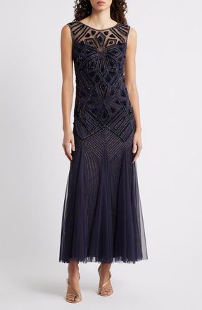 Pisarro Nights Geometric Beaded Sleeveless Gown in Plum 502 at Nordstrom, Size 20