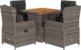 vidaXL Set Comedor De Jard&iacute;n 5 Piezas Con Cojines Rat&aacute;n Sint&eacute;tico Gris Vidaxl