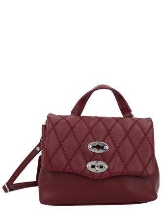 Zanellato Compact Burgundy Leather Handbag With Quilted Flap