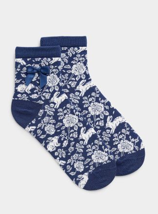 Simons Womens Satiny bow abundance painting ankle socks