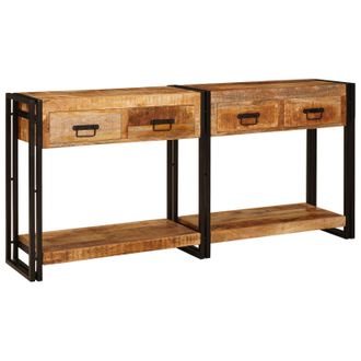Berkfield Home Console Tables with Drawer with Shelf with Storage 2 pcs Brown Solid rough mango wood