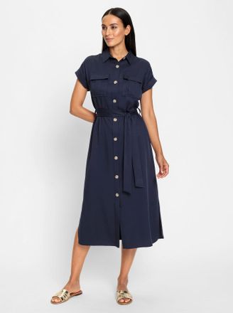 Heine Hemdblusenkleid HEINE Hemdblusenkleid, Damen, Gr. 34, Normalgr&ouml;ssen, blau (marine), 100% Lyocell, unifarben, lang, Kleider Hemdblusenkleid