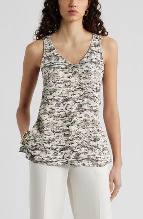 Nordstrom Satin Shell Top in Ivory- Brown Textural at Nordstrom, Size Xx-Large