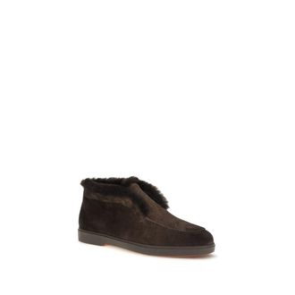 Santoni Shearling-Lined Suede Ankle Boot - Brown