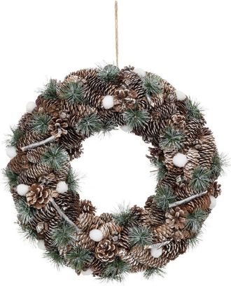 Atmosphera Corona Con Pi&ntilde;as Y Ramas De Purpurina 50cm - Atmosphera Cr&eacute;ateur DInt&eacute;rieur