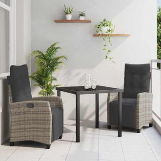 vidaXL Conjunto De Comedor De Jard&iacute;n 3 Pcs Gris Rat&aacute;n Sint&eacute;tico Vidaxl
