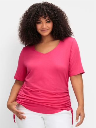 Sheego T-Shirt SHEEGO BY JOE BROWNS Shirt, Damen, Gr. 44/46, pink, 95% Viskose, 5% Elasthan, unifarben, V-Ausschnitt, Shirts T-Shirt
