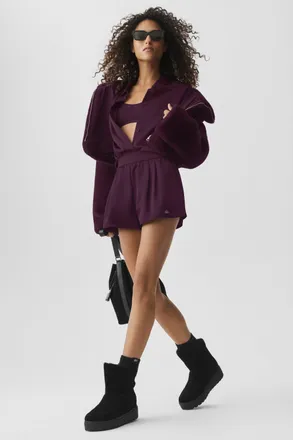 Alo | Satin High-Waist Smooth Talker Short in Rich Bordeaux, Size: Medium