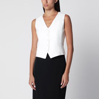 Max Mara Gilet bianco in canvas di lino