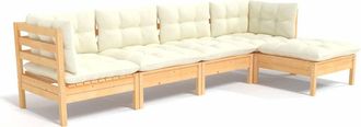 vidaXL Muebles De Jard&iacute;n 5 Piezas Cojines Madera De Pino Crema Vidaxl
