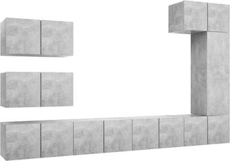 vidaXL Vidaxl - Set Muebles De Sal&oacute;n Tv 8 Pzas Madera Ingenier&iacute;a Gris Hormig&oacute;n