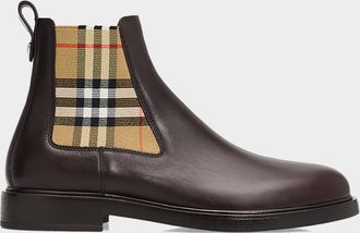 Burberry Men & apos;s Pembroke Check Leather Boots