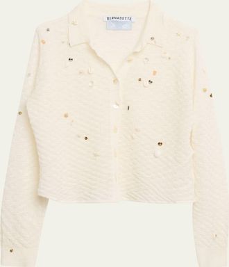 Bernadette Turner Embellished Check Linen Button-Down Shirt