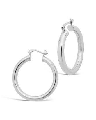 Sterling Forever Rhodium Plated Chunky Tube Hoops