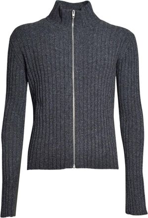 Jil Sander High Collar Full-Zip Ribbed Knit Cardigan