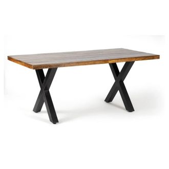 Jaipur Furniture Induse X Leg Dining Table - Mango Wood/Iron - L100 x W220 x H76 cm in Brown