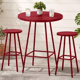 Best Choice Products 3-Piece Steel Patio Bar Height Round Bistro Set w/ Backless Stools, Slatted Design