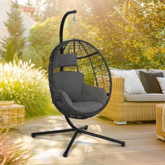 IDMarket Sill&oacute;n Gris Calado En Forma De Huevo Con Coj&iacute;n Gris