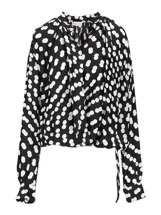 Dries Van Noten Polka Dot Jacquard Satin Draped Blouse