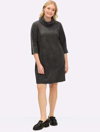 Sheego A-Linien-Kleid SHEEGO Velours-Kleid, Damen, Gr. 40, Normalgr&ouml;ssen, graphit, 90% Polyester, 10% Elasthan, unifarben, kurz, Kleider A-Linien-Kleid