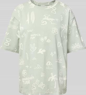 Jake*s Casual T-Shirt mit Allover Muster in Mint, Gr&ouml;&szlig;e XS