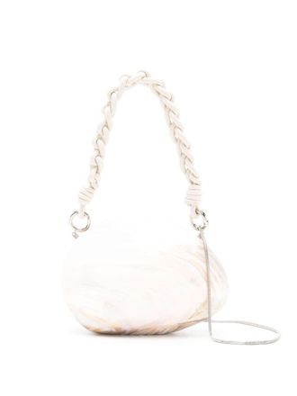 Isla oval-design braided-strap shoulder bag - White