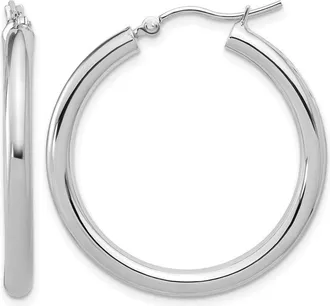 Diamond2Deal 10K White Gold Round Hinged Hoop Earrings