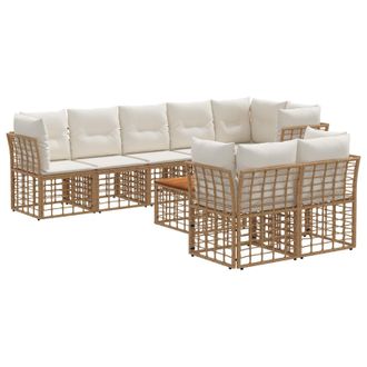 vidaXL Conjunto De Sof&aacute;s De Exterior 9 Pcs Natural Y Crema Poli&eacute;ster Vidaxl
