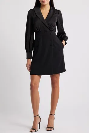 Eliza J Shawl Collar Balloon Sleeve Dress in Black at Nordstrom, Size 12