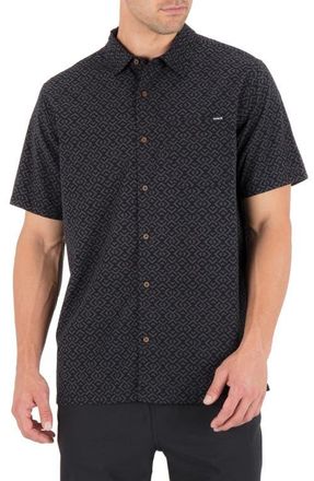 Hurley Incon Aero Short Sleeve Button-Up Shirt in Black at Nordstrom, Size Xx-Large