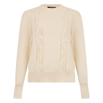 Moorer Sweater met kabels - Dames - Ronde hals truien - Beige - XS - Katoen - Truien & Vesten