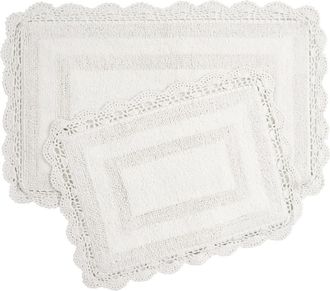 Laura Ashley Reversible Crochet Cotton 2-Piece Bath Mat Set in White at Nordstrom Rack