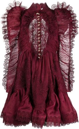 Zimmermann Kaleidoscope doily-ruffle mini dress - women - Silk/Linen/Flax/Cotton/Silk - 0 - Red