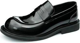 Generic Mens Patent Leather Platform Loafers Round Toe Formal Dress Shoes Low Block Heel Business Wedding Shoes,Black,7.5 UK