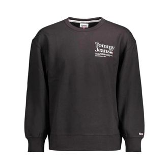 Tommy Hilfiger Sweatshirts, male, Black, Size: XL Black Cotton Sweatshirt with Logo Print