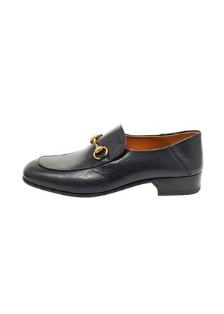 Gucci Black Leather Jordaan Horsebit Loafers Size 37.5