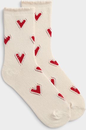 Free People Womens Scalloped-trim red heart socks