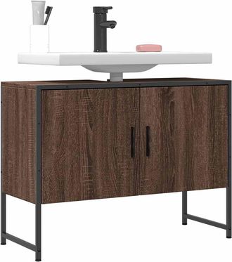 vidaXL Armario Lavabo Ba&ntilde;o Madera Ingenier&iacute;a Roble Marr&oacute;n 80x33x60 Cm Vidaxl