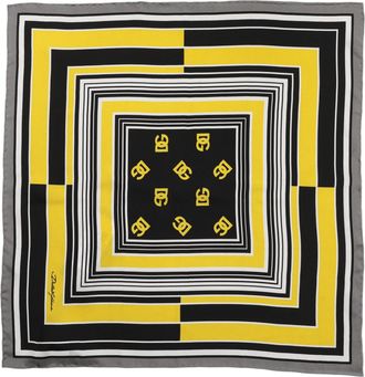 Dolce & Gabbana Black Yellow Silk Logo Square Foulard Womens Scarf