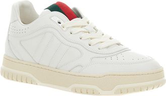 Gucci Womens White Low Top Sneakers With Web Detail Calf Skin Trainers
