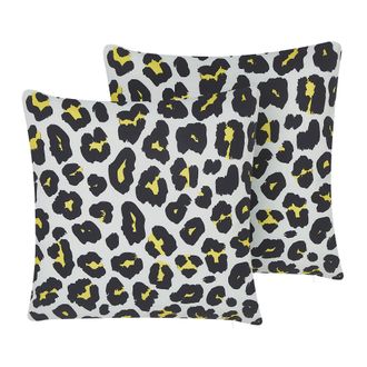 Beliani Beliani - Conjunto De 2 Cojines De Poli&eacute;ster Blanco Negro Patr&oacute;n Animal Leopardo 45 X 45 Cm Jard&iacute;n Patio Exterior Karditsa